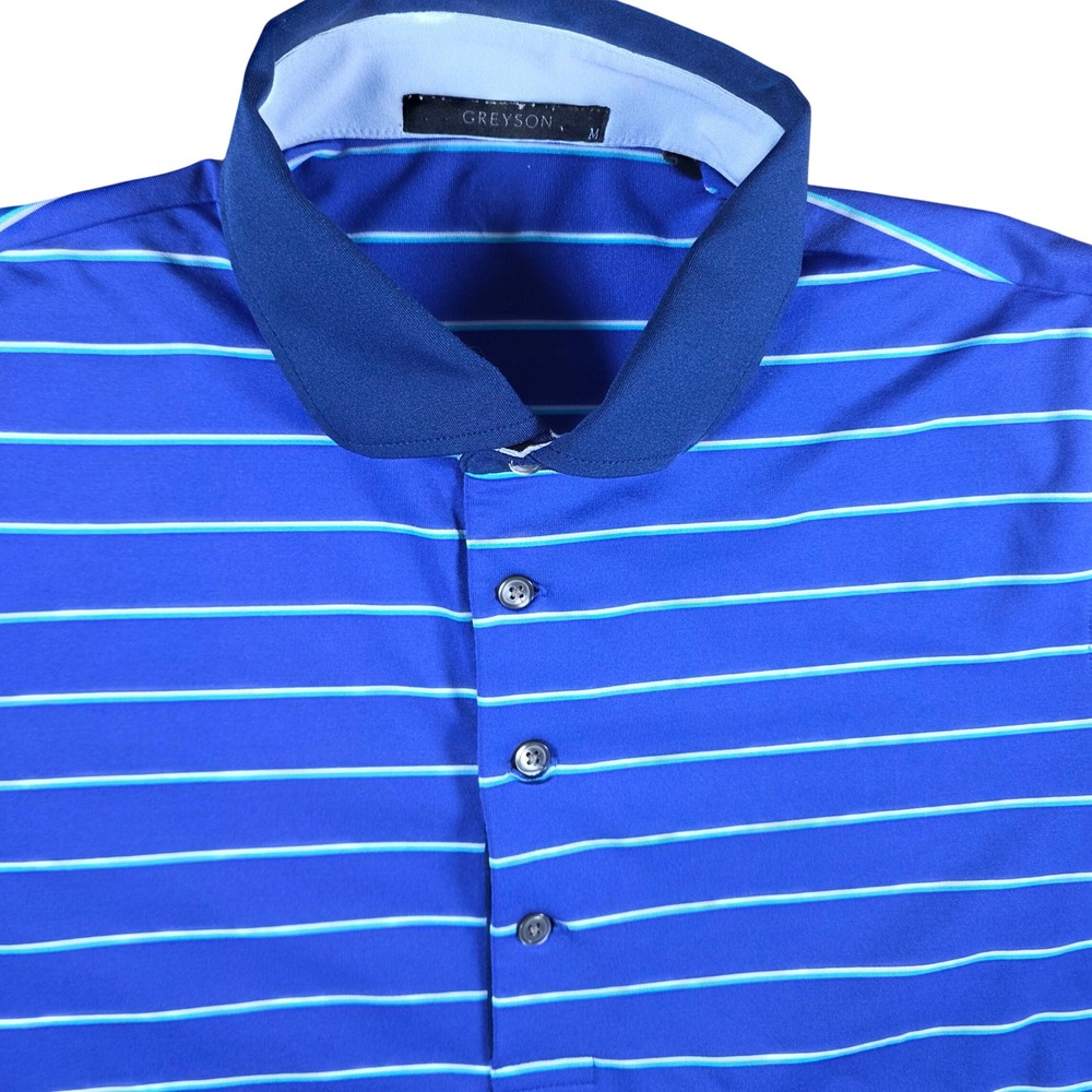Greyson Polo Shirt Mens Medium Blue Striped Performance Golf Short Sleeve M